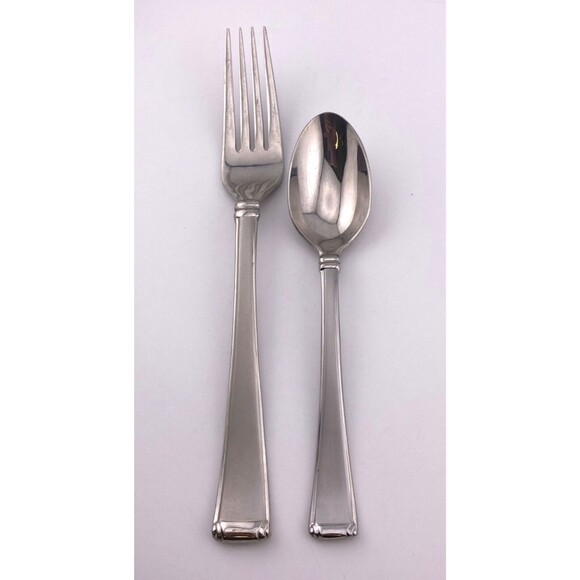 Gorham COLUMN Stainless Glossy Frosted Flatware 2pc Dinner Fork & Teaspoon - Picture 1 of 7